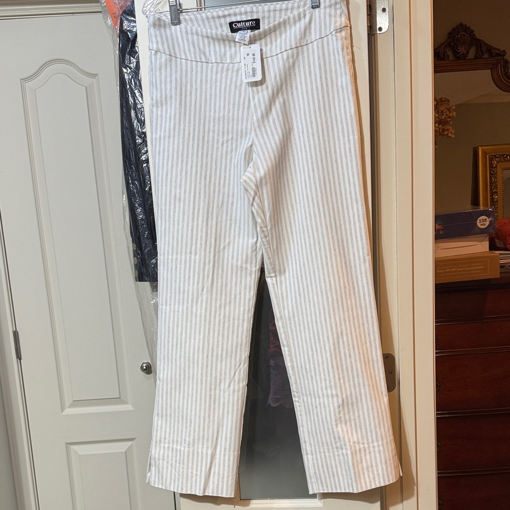 NWT! Culture NYC Tan and White Striped pull-on Pants